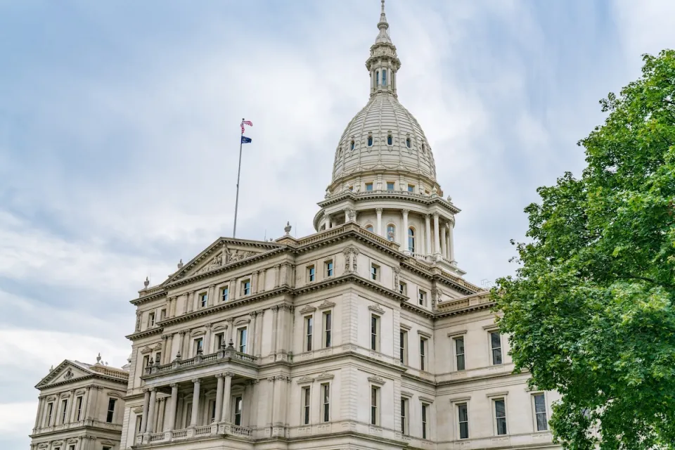 Michigan state capitol dome in Lansing, Michigan.